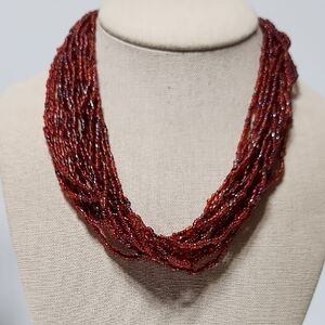 Elegant Multi-Strand Seed Bead Necklace - Red
